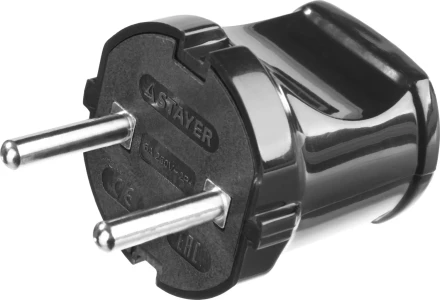 Вилка MAXElectro электрическая, 6А/220В, черная, STAYER 55150-B купить в Тобольске