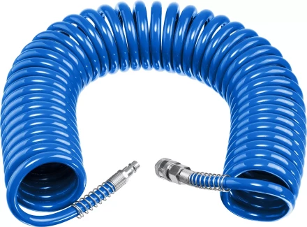 ЗУБР 15 м, 8 х 12 мм, 15 бар, воздушный спиральный шланг с фитингами рапид, Профессионал (6472-15) купить в Тобольске