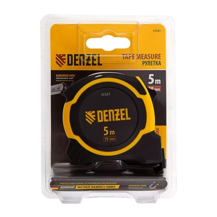 РулеткаDenzel 5м х 19мм, двухкомп. корпус, магнитный обрезиненный зацеп, 31531 купить в Тобольске