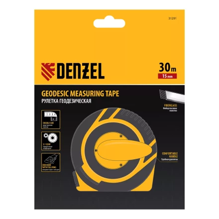 Рулетка геодезическая Denzel 30 м х 15 мм, закрытый корпус, фиберглассовая лента 31291 купить в Тобольске