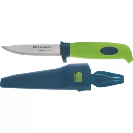 Нож универсальный с чехлом обрезиненная рукоятка 220мм лезвие - 100 мм Сибртех 79015 купить в Тобольске