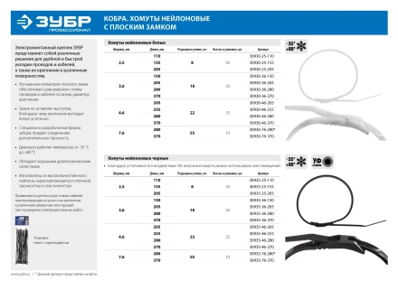 Кабельные стяжки белые КОБРА, с плоским замком, 3.6 х 150 мм, 50 шт, нейлоновые, ЗУБР 30930-36-150 купить в Тобольске