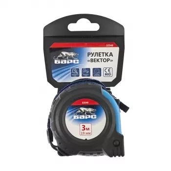 Рулетка Вектор 3 м х 19 мм, утолщенное полотно, магнитный зацеп, обрезиненный корпус  БАРС 32540 купить в Тобольске
