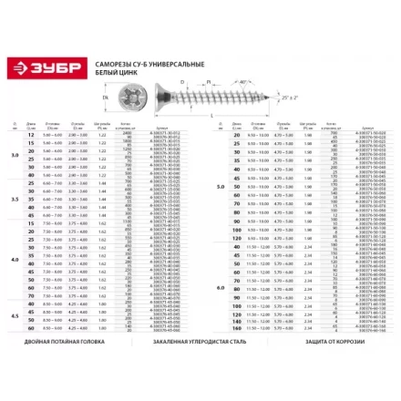 Саморезы по дереву, белый цинк, 6.0x45мм, 150шт, ЗУБР Мастер 4-300371-60-045 4-300371-60-045 купить в Тобольске