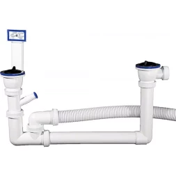 Сифон ЗУБР "МАСТЕР" колбовый для двухместной мойки, выпуск - нержавеющая чашка, перелив, отвод для стиральной машины 51867-2