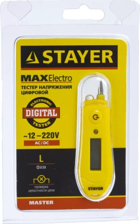 Тестер напряжения STAYER &quot;МASTER&quot; цифровой со световым индикатором, 12-220В, 70мм 45282 купить в Тобольске
