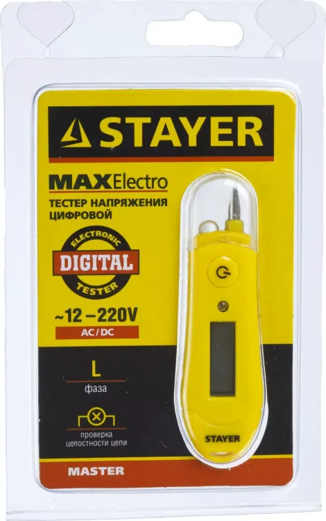Тестер напряжения STAYER "МASTER" цифровой со световым индикатором, 12-220В, 70мм 45282 купить в Тобольске