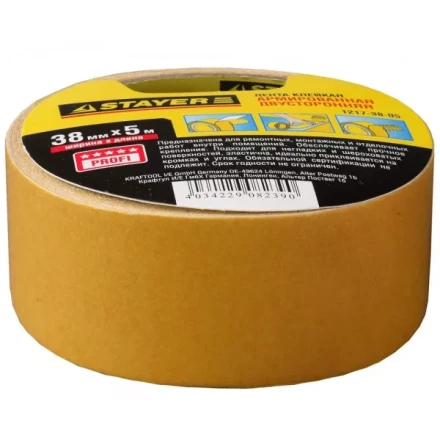Двухсторонняя клейкая лента на тканевой основе, STAYER Profi 1217-38-05, 38мм х 5м 1217-38-05 купить в Тобольске
