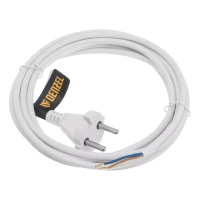 Шнур сетевой Denzel Energy Series, ПВС, 3 м, 2 x 1 мм, с неразборной вилкой, белый, 3 м, 37664