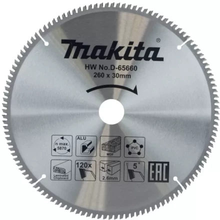 Диск пильный универсальный для алюминия/дерева/пластика Makita D-65660, 260x30x1.8 мм; 120 зубьев купить в Тобольске