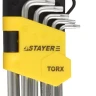 Набор STAYER "MASTER": Ключи имбусовые короткие, Cr-V, сатинированное покрытие, пластиковый держатель, Т10-Т50мм, 9 предметов 2743-H9 купить в Тобольске