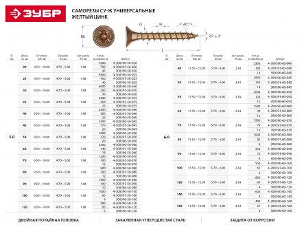 Шурупы ЗУБР &quot;МАСТЕР&quot; по дереву желтопассивированные, 4.5x40мм, 3 500шт 4-300390-45-040 купить в Тобольске