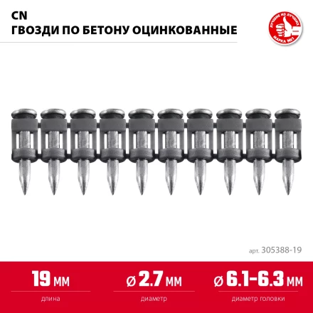 ЗУБР CN 19 х 2.7 мм, гвозди по бетону оцинкованные, 1000 шт (305388-19) купить в Тобольске