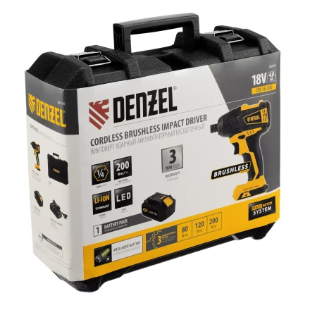 Винтоверт ударный аккумуляторный Denzel 26510 бесщеточный CID-IB-200 18В Li-Ion купить в Тобольске