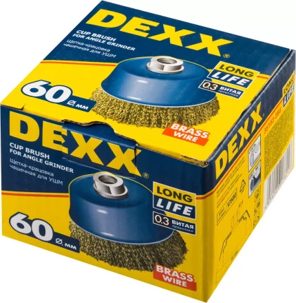 DEXX. Щетка чашечная для УШМ, витая стальная латунированная проволока 0,3мм, 60ммхМ14 35103-060 купить в Тобольске