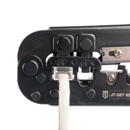 Кримпер многофункциональный КВТ JT-02T с 2 встроенными модулями для обжима RJ-45, RJ-12, RJ-11 (89229) купить в Тобольске