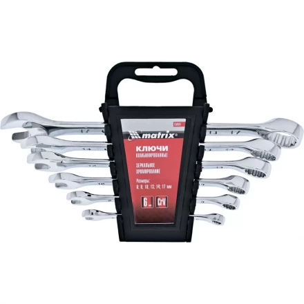 Набор ключей комбинированных 6 - 17 мм 6 шт CrV полированный хром MATRIX 15414 купить в Тобольске