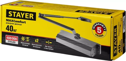 Доводчик дверной STAYER, для дверей массой до 40 кг, цвет коричневый 37917-50 купить в Тобольске