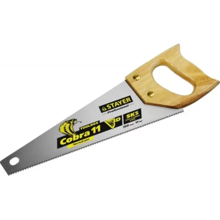 Ножовка многоцелевая компактная (пила) COBRA TOOLBOX 350 мм,11 TPI, прямой мелкий зуб, точный рез вдоль и поперек волокон разных материалов, STAYER 1515-35 купить в Тобольске