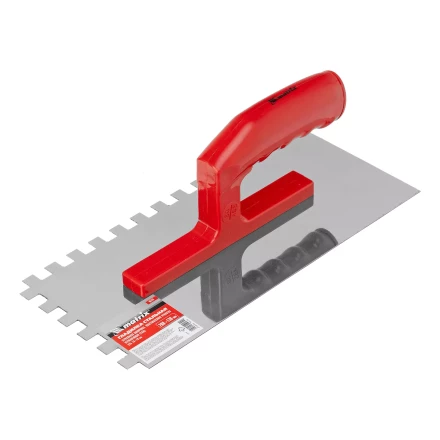 Гладилка из нержавеющей стали, 280 х 130 мм, зеркальная полировка, пластмассовая ручка, зуб 10 х 10 мм Matrix 86783 купить в Тобольске