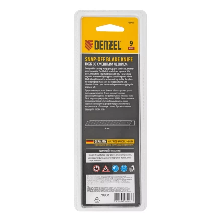 Нож Denzel, 9 мм, сменное лезвие, SK4, алюминиевый корпус, торцевой зажим, 78901 купить в Тобольске