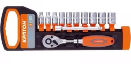 Набор торцевых головок  3/8&quot; 10-24мм с трещеточным ключом 12 предметов  Кратон 2 28 14 014 купить в Тобольске