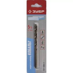 Сверло ЗУБР &quot;КОБАЛЬТ&quot; по металлу, цилиндрический хвостовик, быстрорежущая сталь Р6М5К5, класс точности А1, 5,5х93мм, 1шт 4-29626-093-5.5