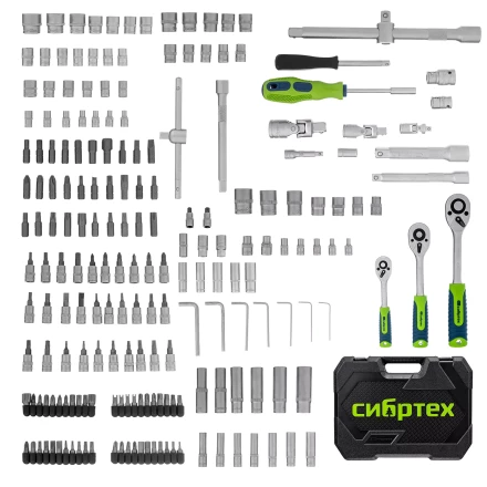 Набор инструментов Сибртех 14170, 1/2&quot;, 3/8&quot;, 1/4&quot;, пластиковый кейс 215 предм. купить в Тобольске