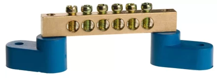 Шина СВЕТОЗАР нулевая на 2-х угловых изоляторах, поворотная,макс. ток 100А, 5,2мм, 6 полюсов 49809-06 купить в Тобольске