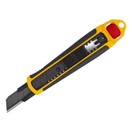 Нож Denzel, 18 мм, сменное лезвие, SK4, корпус из ABS + TPR, торцевой зажим, 78903 купить в Тобольске