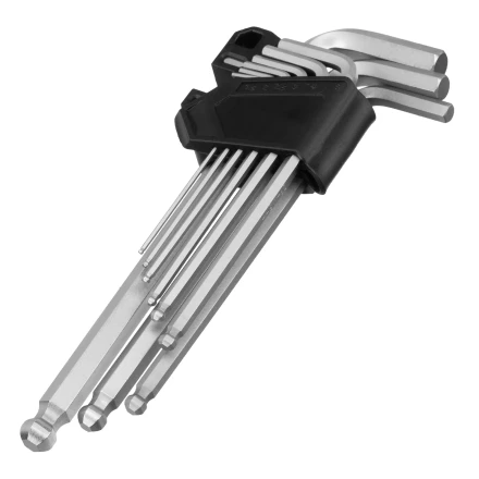 Набор ключей имбусовых, HEX, 1,5-10 мм, CrV, 9 шт., удлиненные, с шаром Сибртех 123647 купить в Тобольске