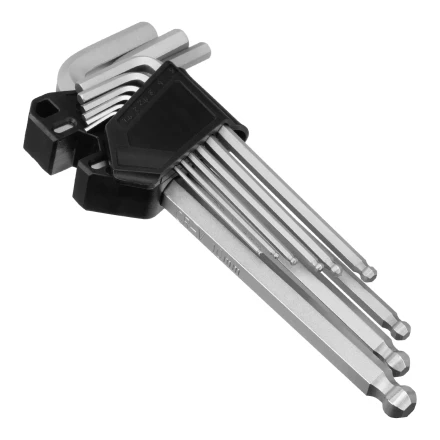 Набор ключей имбусовых, HEX, 1,5-10 мм, CrV, 9 шт., удлиненные, с шаром Сибртех 123647 купить в Тобольске