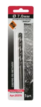 Сверло для металла Р6М5 Ф7,0 мм блистер Энкор 25370 купить в Тобольске