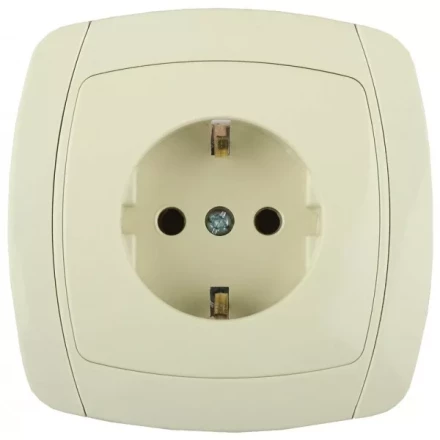 Розетка СВЕТОЗАР &quot;CITY LIGHT&quot; одинарная в сборе, с заземлением, цвет бежевый, 16А/~250В SV-54205-B купить в Тобольске