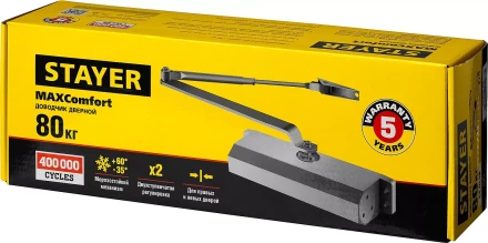 Доводчик дверной STAYER, для дверей массой до 80 кг, цвет белый 37916-80 купить в Тобольске