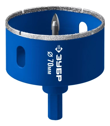 ЗУБР АГК d 70 мм (центр. сверло, трехгр. хвост, Р60), Алмазная коронка, Профессионал (29850-70) купить в Тобольске