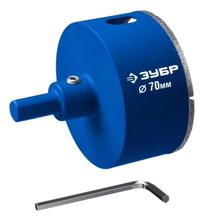 ЗУБР АГК d 70 мм (центр. сверло, трехгр. хвост, Р60), Алмазная коронка, Профессионал (29850-70) купить в Тобольске