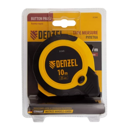 Рулетка Denzel 10м х 25мм, двухкомп. корпус, кнопка-пауза 31545 купить в Тобольске