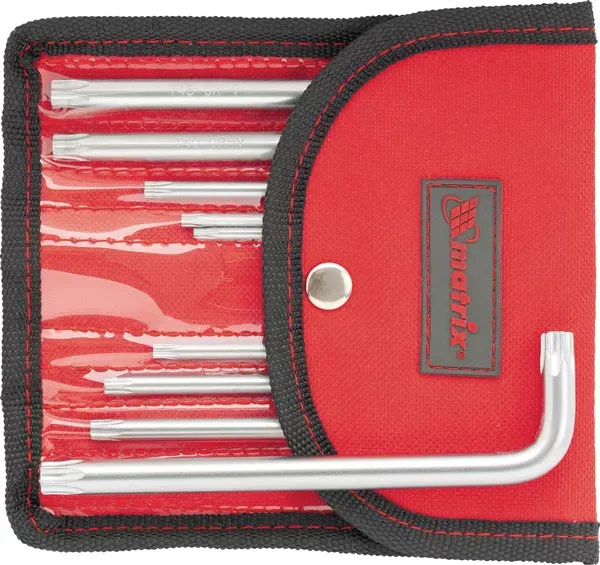 Набор ключей шестигранных имбусовых TORX-TORX Tamper. 9 шт T10-T50  CrV короткие сатиновые чехол MATRIX 12312 купить в Тобольске