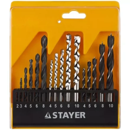 Набор STAYER &quot;STANDARD&quot;: Сверла комбинированные, дерево (4-5-6-8-10мм), металл (2-3-4-6-8мм), бетон (4-5-6-8-10мм), 16 предметов 29720-H16 купить в Тобольске