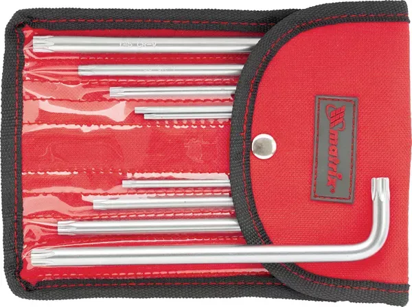 Набор ключей шестигранных имбусовых TORX-TORX Tamper, 9 шт:T10-T50, CrV,  удлиненные, сатин., чехол  MATRIX 12313 купить в Тобольске