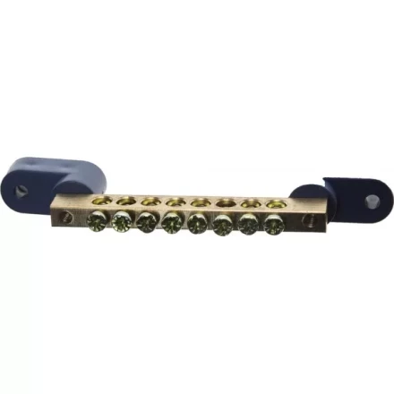 Шина СВЕТОЗАР нулевая на 2-х угловых изоляторах, поворотная,макс. ток 100А, 5,2мм, 8 полюсов 49809-08 купить в Тобольске