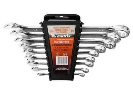 Набор ключей комбинированных 6 - 22 мм 9 шт CrV полированный хром MATRIX 15424 купить в Тобольске