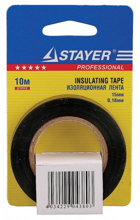 Изолента, STAYER Profi 12292-D-15-10, ПВХ, на карточке, 15мм х 10м х 0,18мм, черная 12292-D-15-10 купить в Тобольске