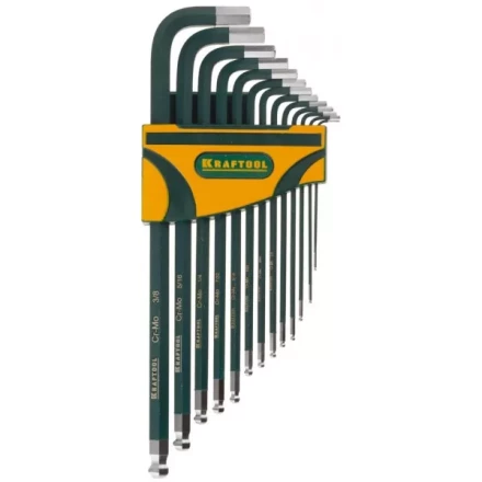 Набор ключей имбусовых KRAFTOOL&quot;INDUSTRIE&quot; длинные,дюймовые,Cr-Mo сталь(S2),Cr покрытие с противоскол напыл,SAE HEX0.05-3/8,13шт 27444-H13 купить в Тобольске