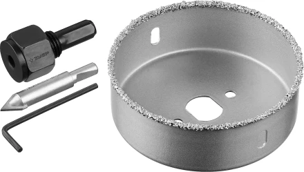 Коронка-чашка ЗУБР &quot;ПРОФЕССИОНАЛ&quot; c карбид-вольфрамовым нанесением, 89 мм, высота 25 мм, в сборе с державкой и сверлом 33360-089_z01 купить в Тобольске