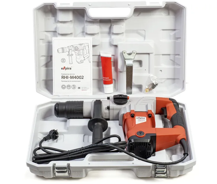 Перфоратор ESPIRA RHI-M4002 (sds max 220 – 240В/50 Гц, мощность 1500 Вт, эн.удара 10 Дж, вес 7.2 кг, кейс), 400551 купить в Тобольске