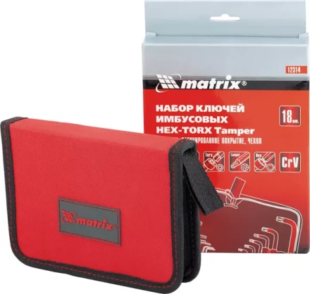 Набор ключей шестигранных имбусовых HEX-TORX  18 шт: HEX 1.5–10 мм T10-T50 CrV короткие сатин MATRIX 12314 купить в Тобольске