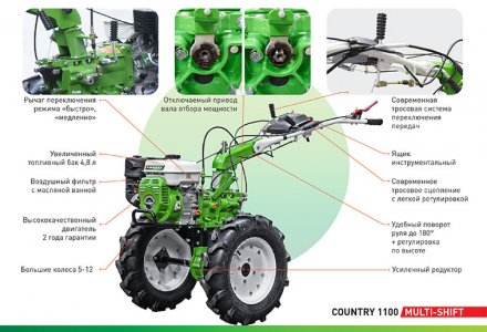 Мотоблок бензиновый AURORA COUNTRY 1100 MULTI-SHIFT купить в Тобольске