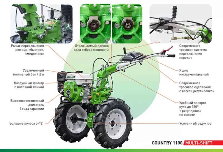Мотоблок бензиновый AURORA COUNTRY 1100 MULTI-SHIFT купить в Тобольске